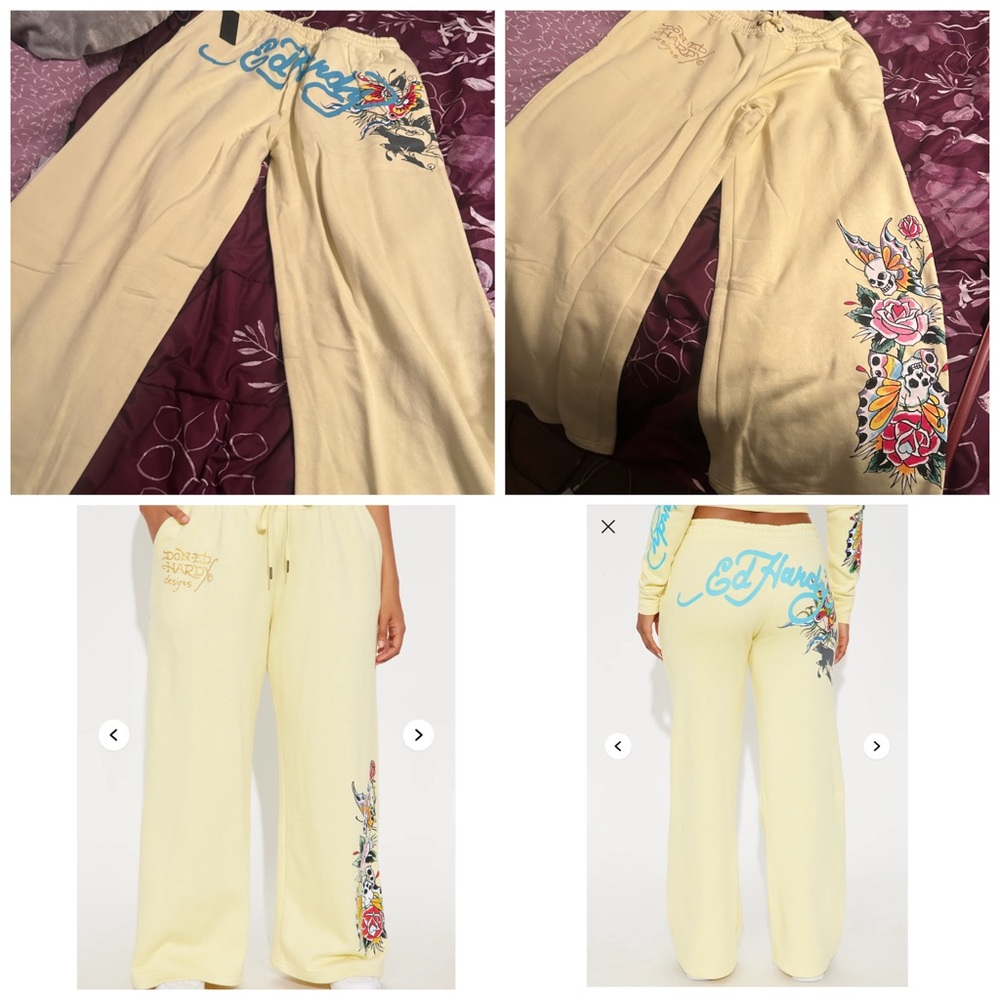 Ed Hardy Women's Yellow Joggers with Floral Accents